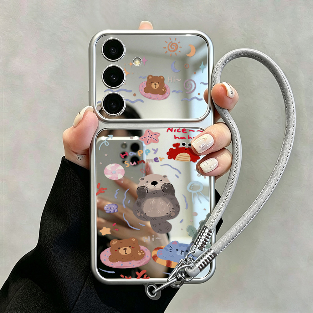 Phone Cases Galaxy A16 5G - حافظة مرآة بتصميم دب كرتوني مع